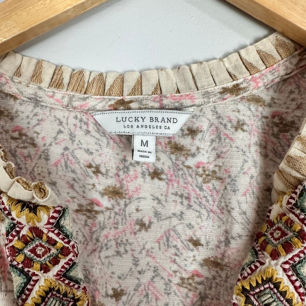 Lucky Brand Sexy Boho Floral Mix Peplum Tank Blouse Sz M - Picture 4 of 10